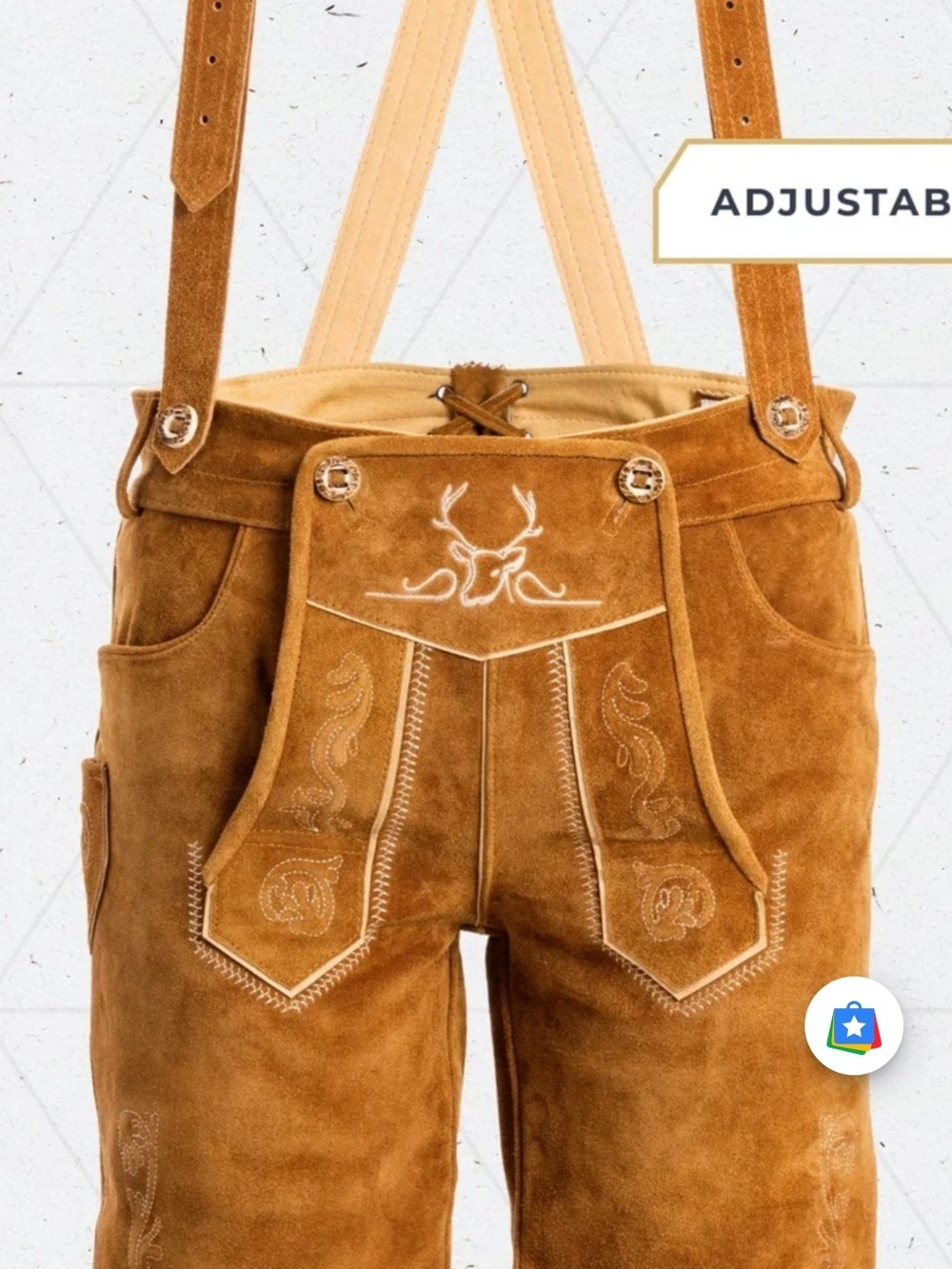October Fest Womens Suede Lederhosen Pants with Adjustable Suspenders - Brown